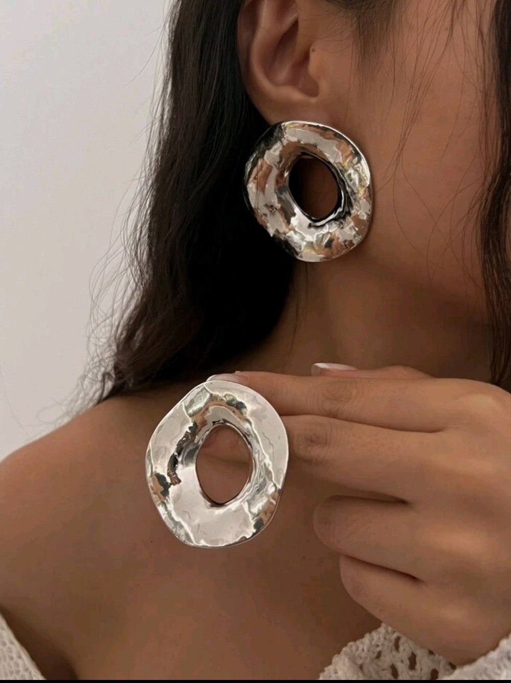 Textured Hoop Earrings in Silver